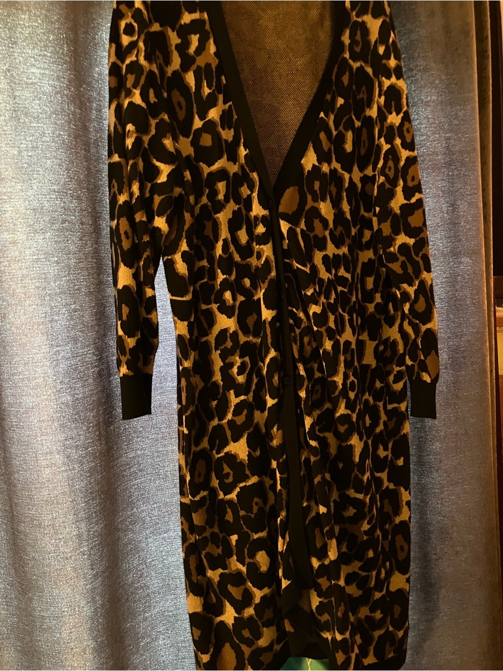 Woman Within Cheetah Print Black and Gold Knit Long Cardigan
